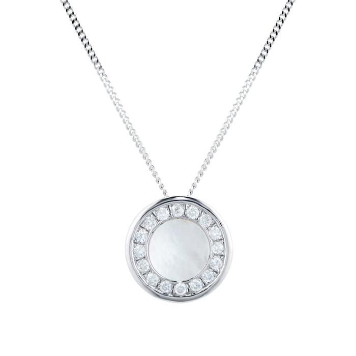 Goldsmiths 9ct White Gold Mother Of Pearl Halo 0.10ct Pendant