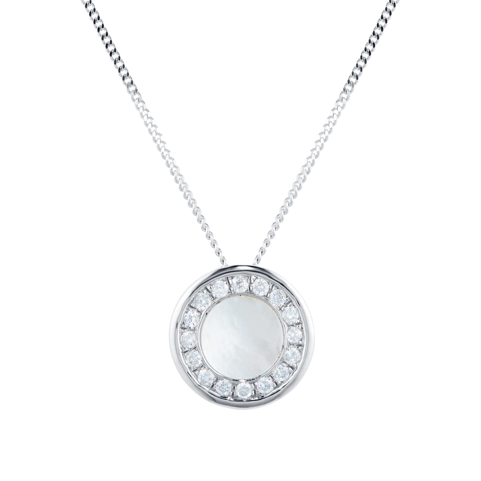 Goldsmiths 9ct White Gold Mother Of Pearl Halo 0.10ct Pendant Goldsmiths 9ct White Gold Mother Of Pearl Halo 0.10ct Pendant