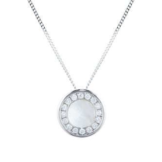 Goldsmiths 9ct White Gold Mother Of Pearl Halo 0.10ct Pendant Goldsmiths 9ct White Gold Mother Of Pearl Halo 0.10ct Pendant