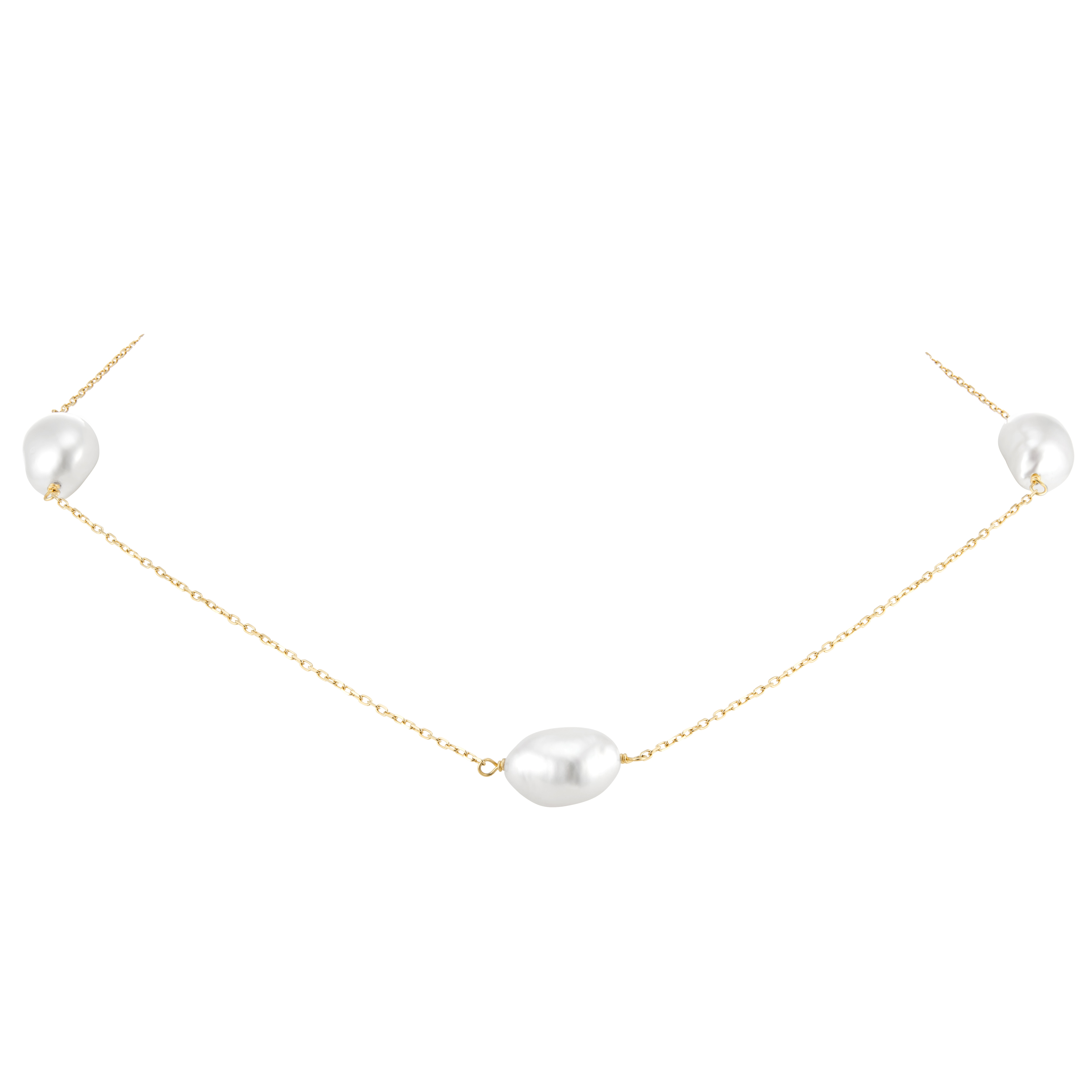 18ct Yellow Gold Baroque Pearl Necklace