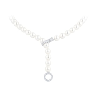 Mappin & Webb 18ct White Gold 7.5mm-8mm AA Akoya & 0.34cttw Diamond Lariat Necklace