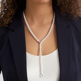 Mappin & Webb 18ct White Gold 7.5mm-8mm AA Akoya & 0.34cttw Diamond Lariat Necklace