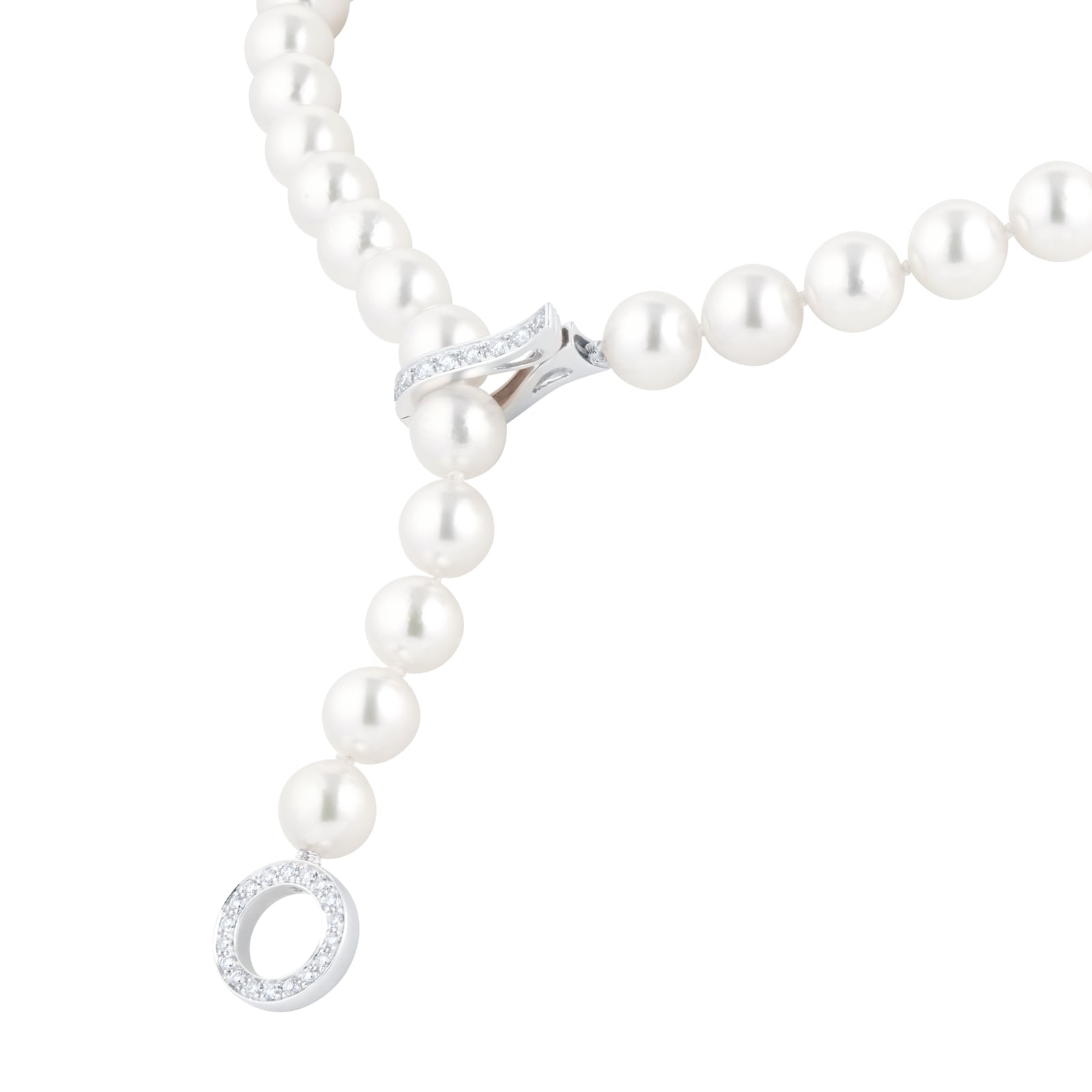 Mappin & Webb 18ct White Gold 7.5mm-8mm AA Akoya & 0.34cttw Diamond Lariat Necklace