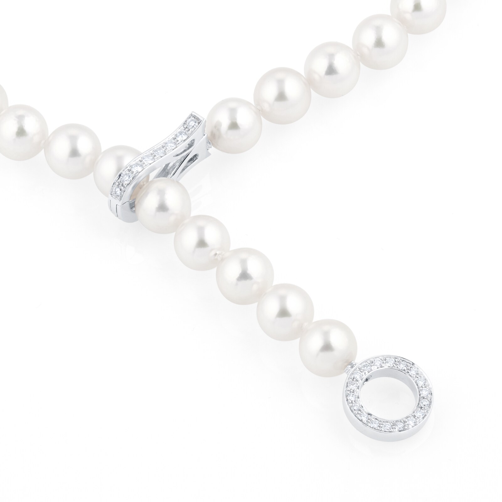 Mappin & Webb 18ct White Gold 7.5mm-8mm AA Akoya & 0.34cttw Diamond Lariat Necklace