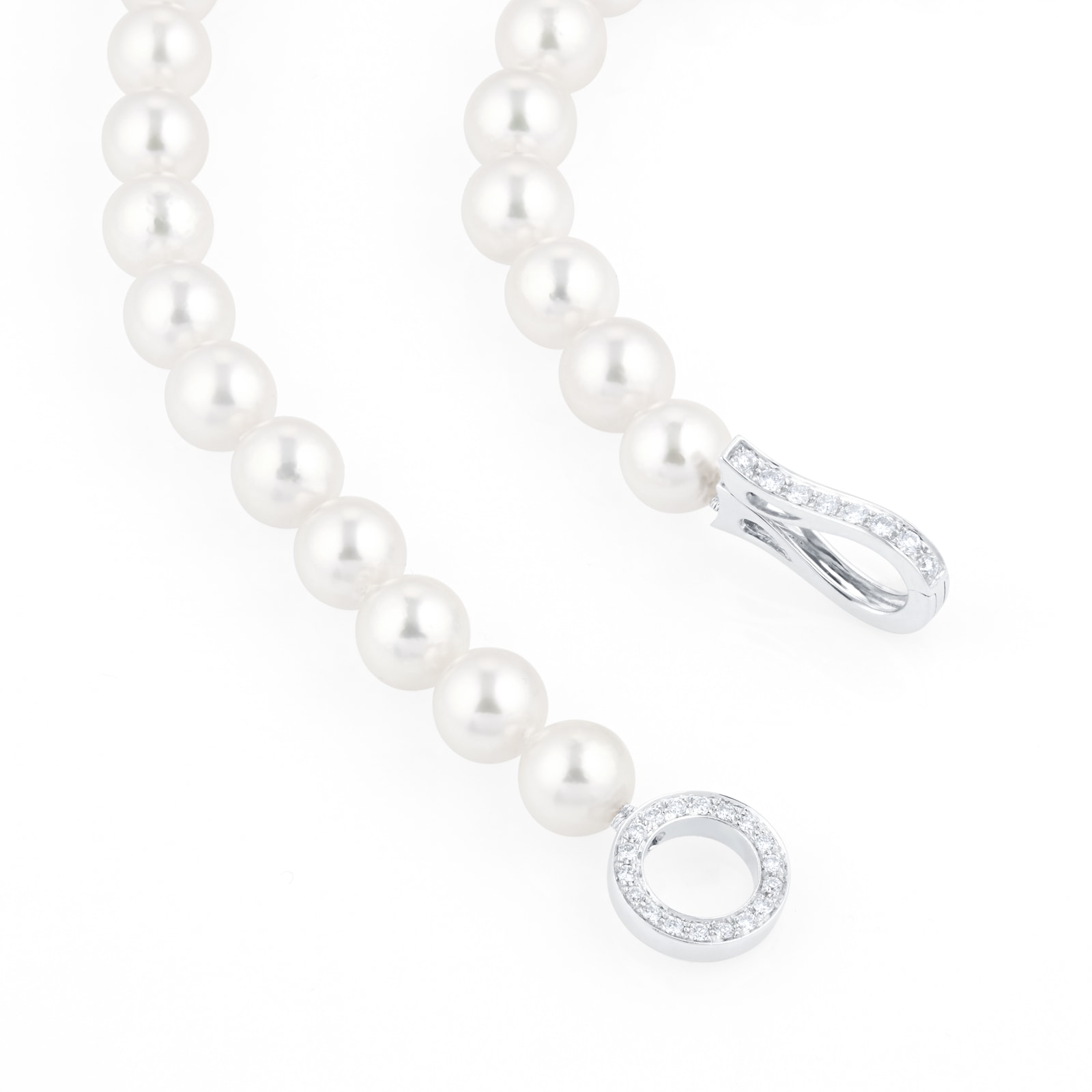 Mappin & Webb 18ct White Gold 7.5mm-8mm AA Akoya & 0.34cttw Diamond Lariat Necklace
