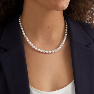 Mappin & Webb 18ct Yellow Gold 7-7.5mm AAA Akoya Uniform 18 Inch Necklace