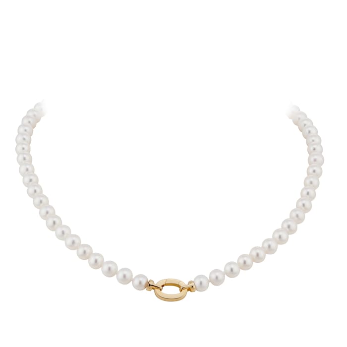 Goldsmiths 9ct Yellow Gold Oval Link and 6-6.5mm Pearl Necklace 18 Inch