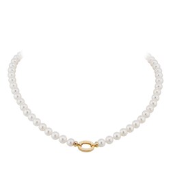 13160230 - 9ct Yellow Gold Oval Link and 6-6.5mm Pearl Necklace 18 Inch