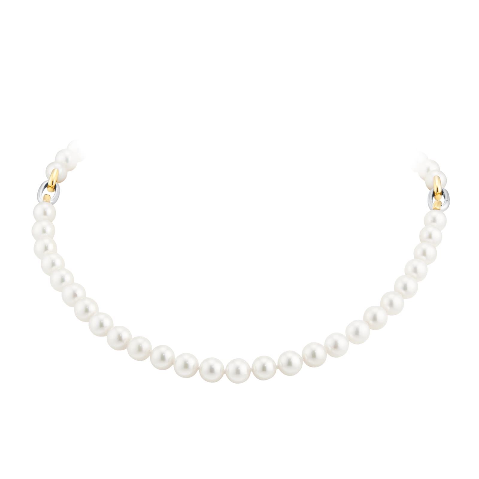 Mappin 
Webb 18ct Yellow 
White 7.5x8mm Akoya Pearl 18 Inch Necklace