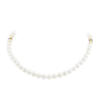 Mappin 
Webb 18ct Yellow 
White 7.5x8mm Akoya Pearl 18 Inch Necklace