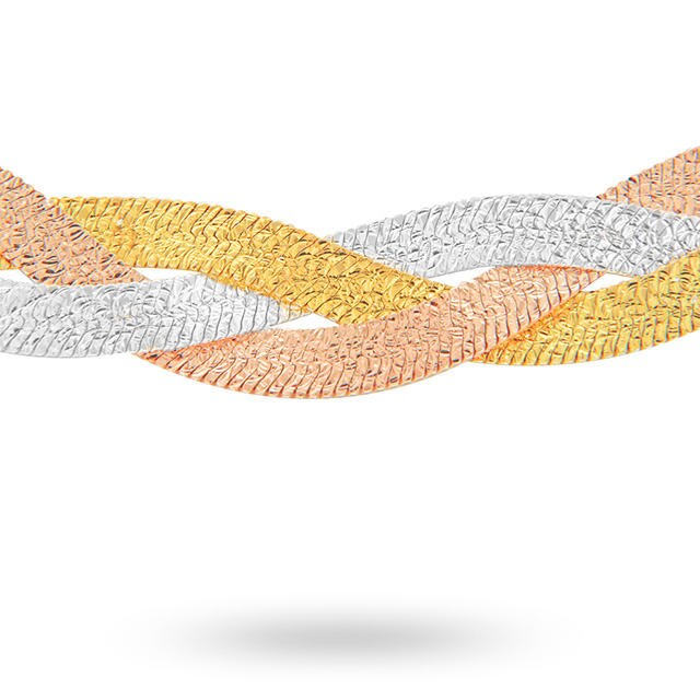 Goldsmiths Silver Three Colour Plait Herringbone Necklace