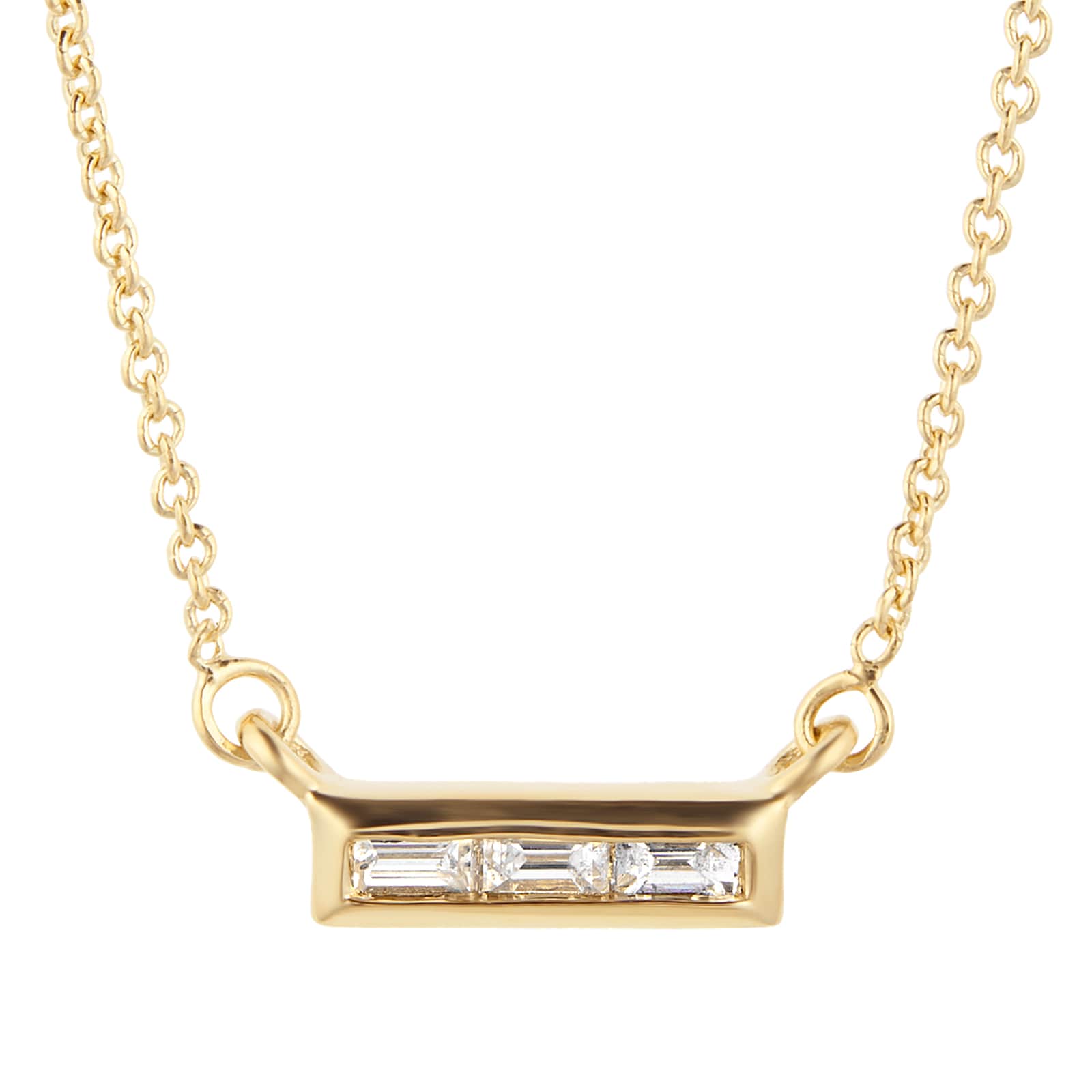 Yellow Gold Plated Silver Diamond 0.08ct Baguette Bar Necklace