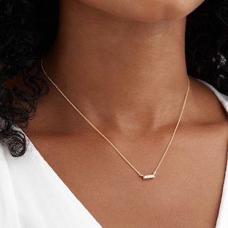 Goldsmiths Yellow Gold Plated Silver Diamond 0.08ct Baguette Bar Necklace