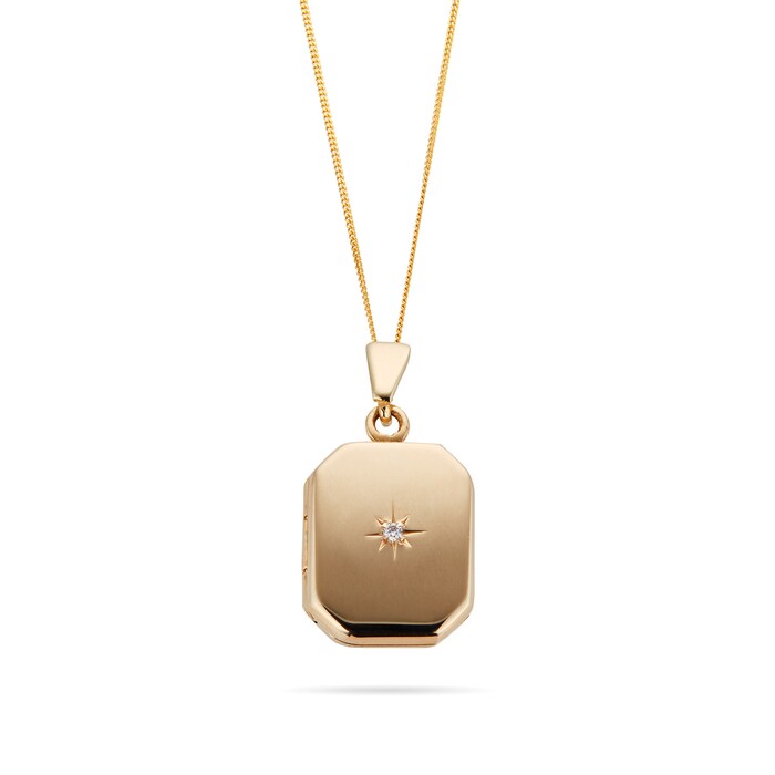 Goldsmiths 9ct Yellow Gold Rectangle Diamond Set Starburst Locket