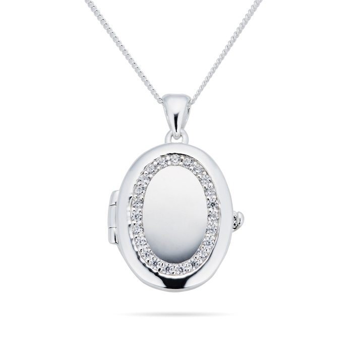 Goldsmiths Silver Cubic Zirconia Oval Locket