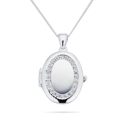 14060001 - Silver Cubic Zirconia Oval Locket
