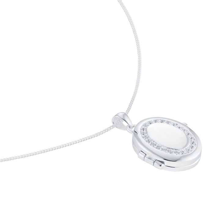 Goldsmiths Silver Cubic Zirconia Oval Locket