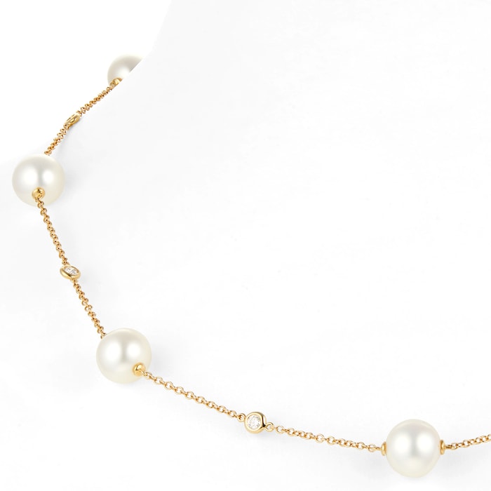 Mappin & Webb 18ct Yellow Gold Freshwater Pearl & Diamond Chain Necklace