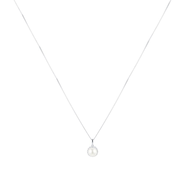 Mappin & Webb 18ct White Gold Freshwater Pearl & Diamond Halo Pendant