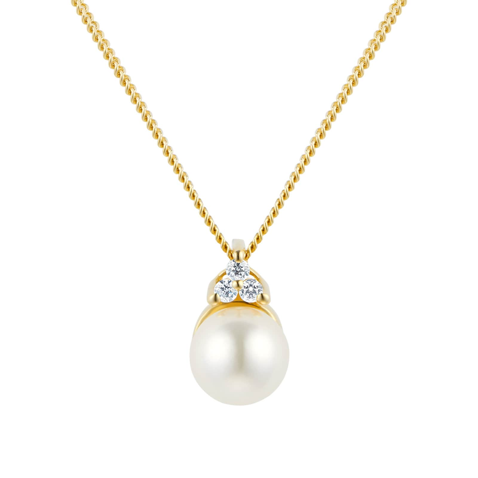 Mappin & Webb 18ct Yellow Gold Freshwater Pearl & Trefoil Diamond Pendant