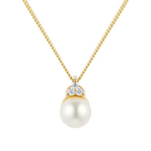 Mappin & Webb 18ct Yellow Gold Freshwater Pearl & Trefoil Diamond Pendant