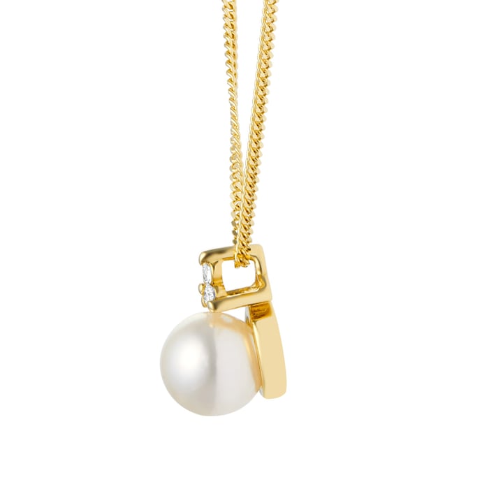 Mappin & Webb 18ct Yellow Gold Freshwater Pearl & Trefoil Diamond Pendant