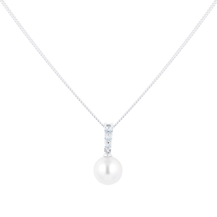 Goldsmiths 18ct White Gold Akoya Pearl & 0.10ct Diamond Pendant