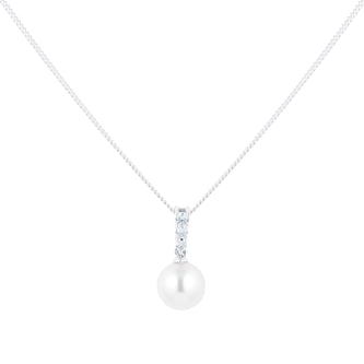 Goldsmiths 18ct White Gold Akoya Pearl & 0.10ct Diamond Pendant