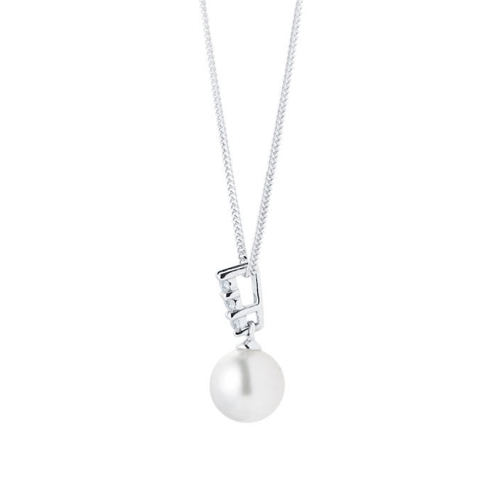 Goldsmiths 18ct White Gold Akoya Pearl & 0.10ct Diamond Pendant