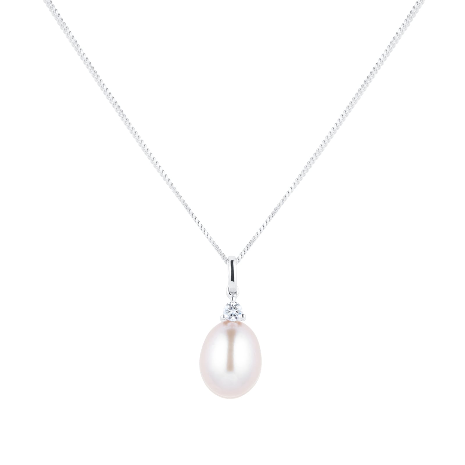 18ct White Gold Pink Freshwater Pearl & 0.07ct Diamond Pendant