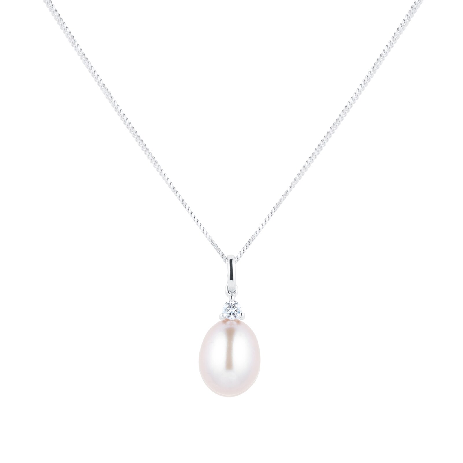 Goldsmiths 18ct White Gold Pink Freshwater Pearl & 0.07ct Diamond Pendant Goldsmiths 18ct White Gold Pink Freshwater Pearl & 0.07ct Diamond Pendant