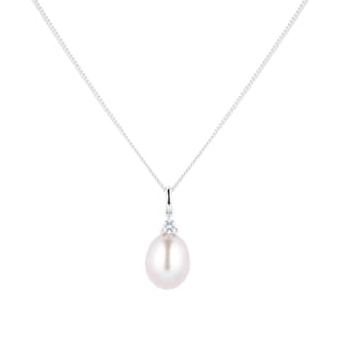 Goldsmiths 18ct White Gold Pink Freshwater Pearl & 0.07ct Diamond Pendant