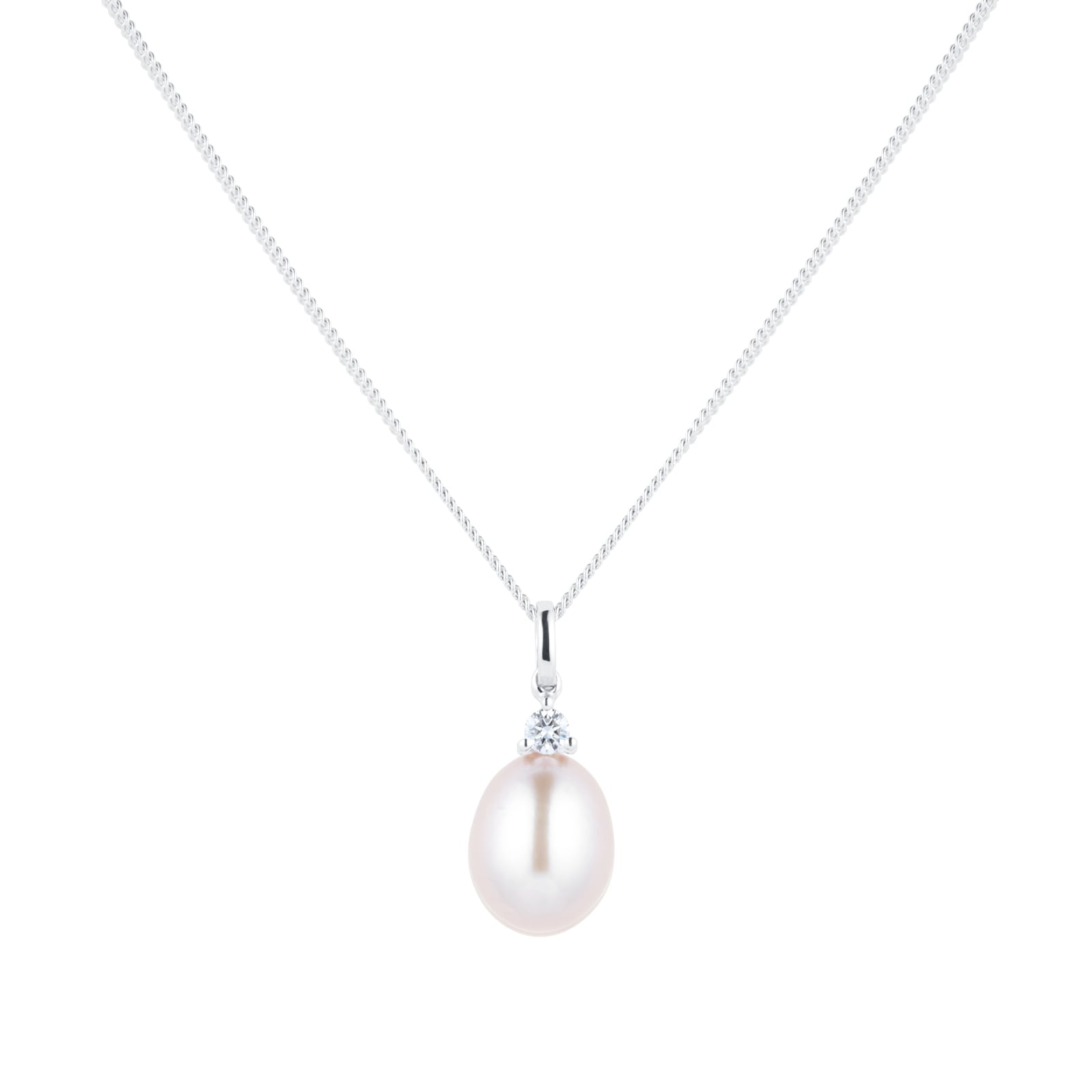 Goldsmiths 18ct White Gold Pink Freshwater Pearl & 0.07ct Diamond Pendant