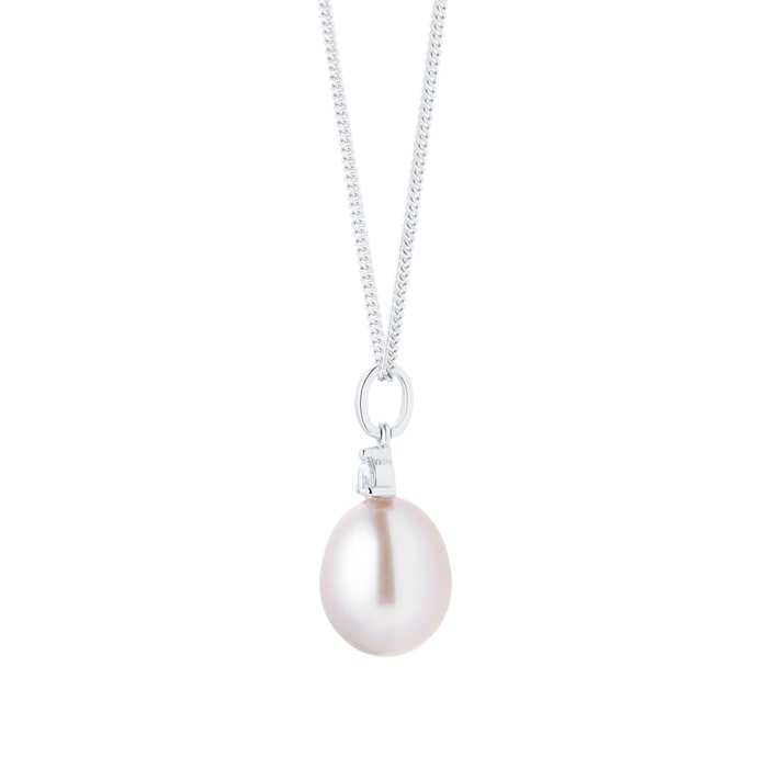 Goldsmiths 18ct White Gold Pink Freshwater Pearl & 0.07ct Diamond Pendant