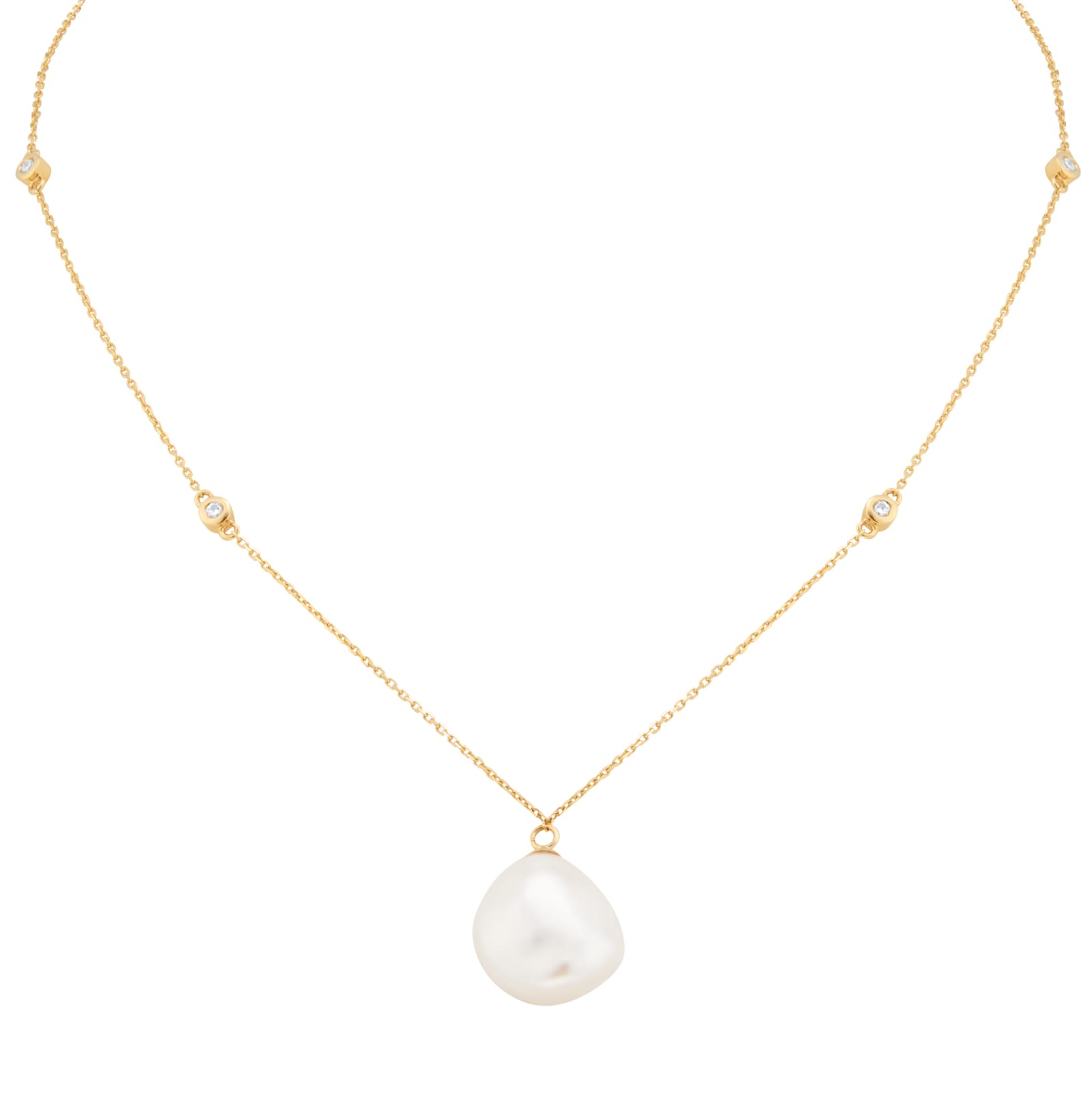 Goldsmiths 18ct Yellow Gold 0.10cttw Diamond & Baroque Pearl Pendant