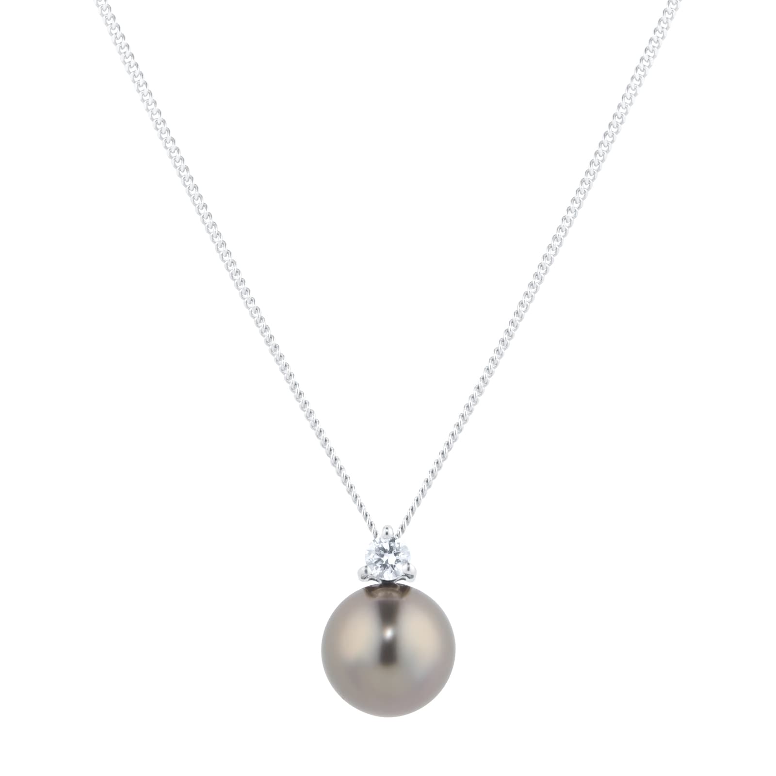 Goldsmiths 18ct White Gold 0.10cttw Diamond & Tahitian Pearl Pendant