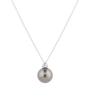 Goldsmiths 18ct White Gold 0.10cttw Diamond & Tahitian Pearl Pendant