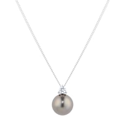 14080017 - 18ct White Gold 0.10cttw Diamond & Tahitian Pearl Pendant