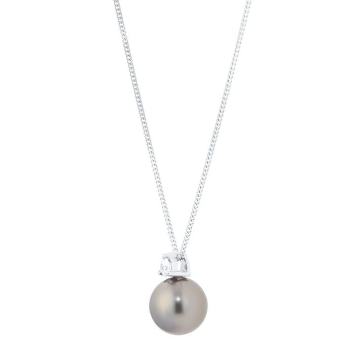 Goldsmiths 18ct White Gold 0.10cttw Diamond & Tahitian Pearl Pendant