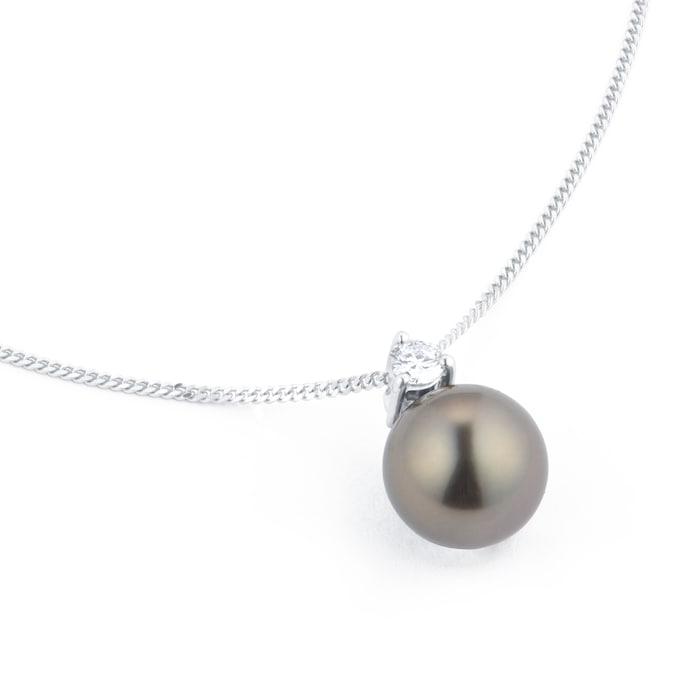 Goldsmiths 18ct White Gold 0.10cttw Diamond & Tahitian Pearl Pendant