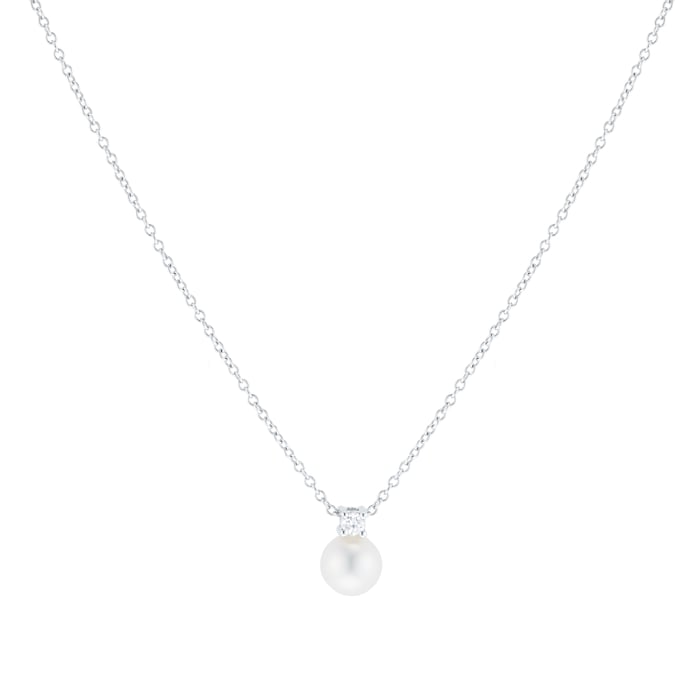 Goldsmiths 18ct White Gold Akoya Pearl & 0.05ct Diamond Pendant