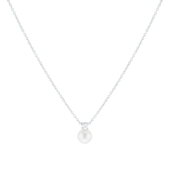 Goldsmiths 18ct White Gold Akoya Pearl & 0.05ct Diamond Pendant