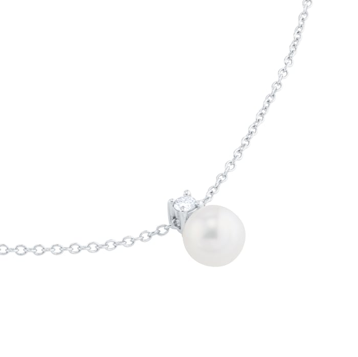 Goldsmiths 18ct White Gold Akoya Pearl & 0.05ct Diamond Pendant