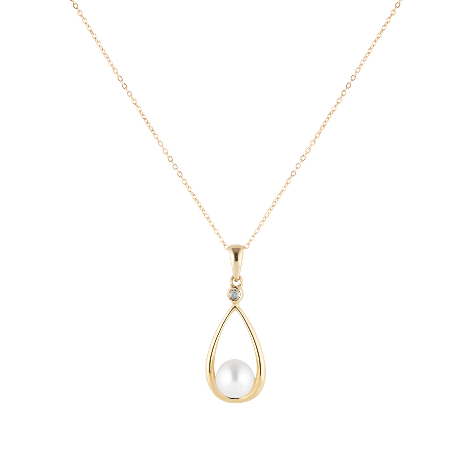 Goldsmiths 9ct Yellow Gold 0.01cttw Diamond & Cultured Pearl Pendant Goldsmiths 9ct Yellow Gold 0.01cttw Diamond & Cultured Pearl Pendant