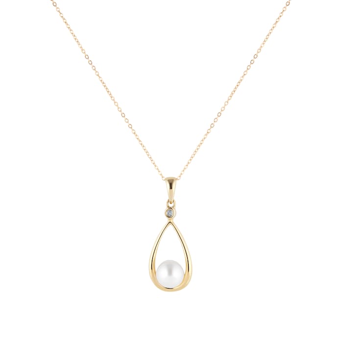 Goldsmiths 9ct Yellow Gold 0.01cttw Diamond & Cultured Pearl Pendant