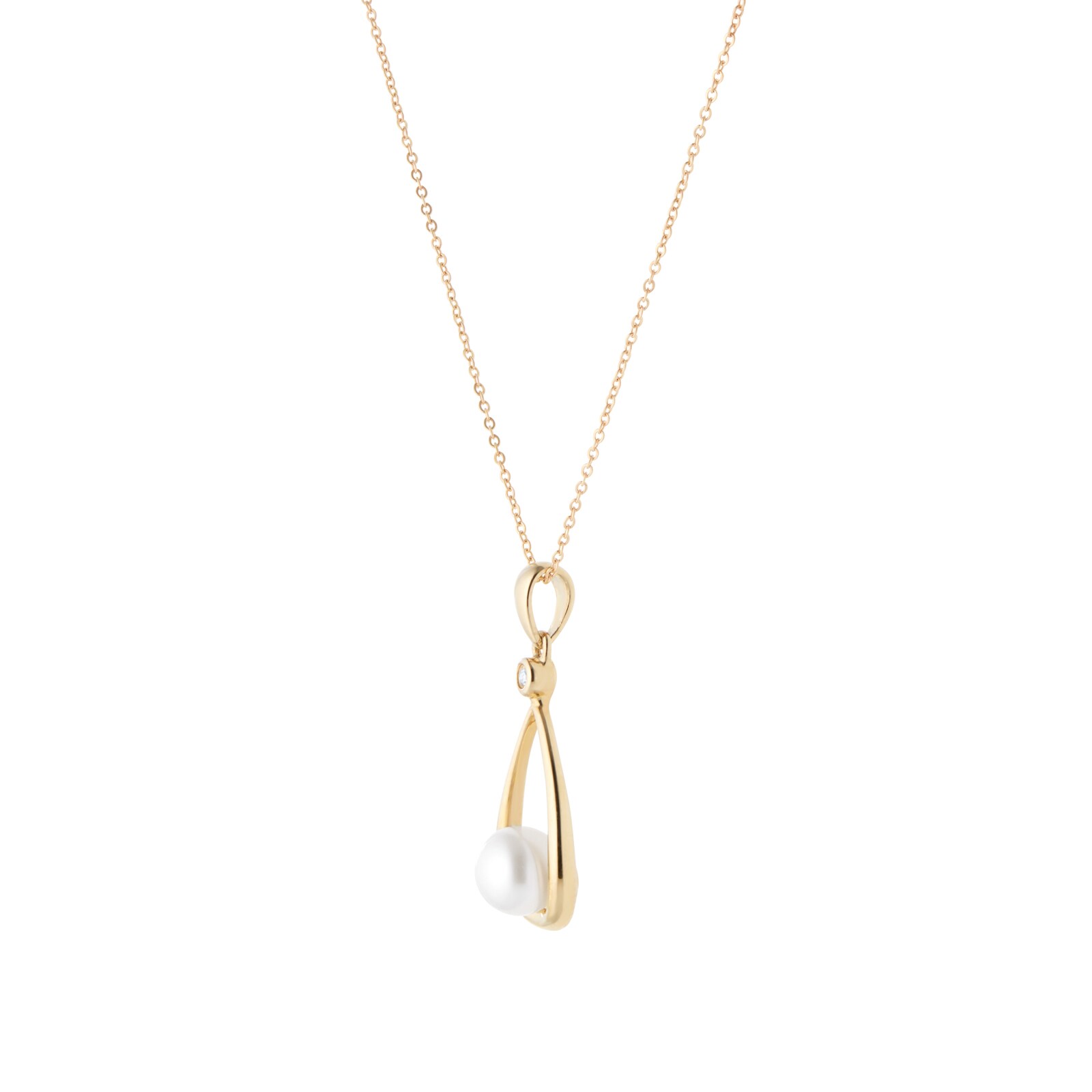 Goldsmiths 9ct Yellow Gold 0.01cttw Diamond & Cultured Pearl Pendant Goldsmiths 9ct Yellow Gold 0.01cttw Diamond & Cultured Pearl Pendant