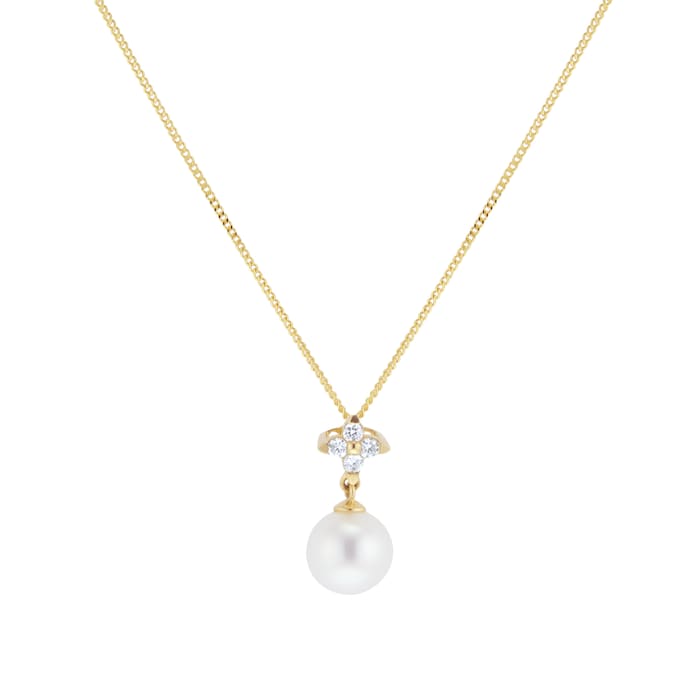 Goldsmiths 9ct Yellow Gold Freshwater Pearl & 0.07ct Diamond Pendant