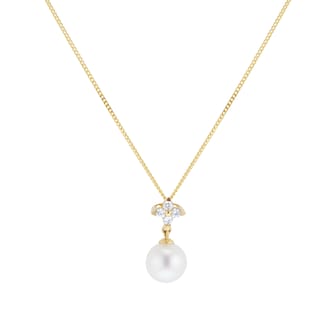 Goldsmiths 9ct Yellow Gold Freshwater Pearl & 0.07ct Diamond Pendant