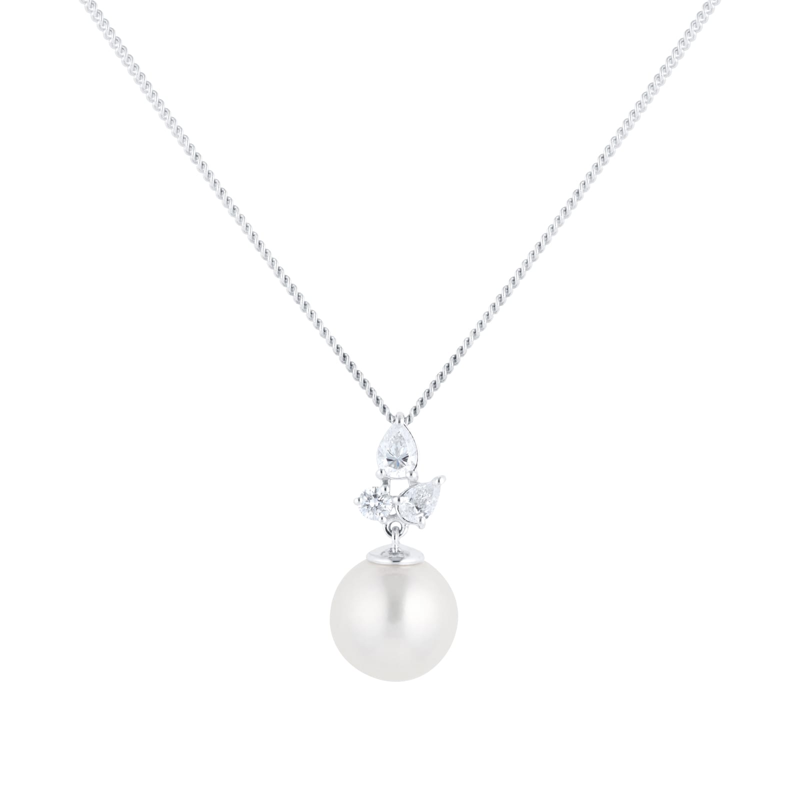 Mappin & Webb 18ct White Gold 8mm-8.5mm AA+ Akoya & 0.20cttw Marquise Cut Diamond Pendant Mappin & Webb 18ct White Gold 8mm-8.5mm AA+ Akoya & 0.20cttw Marquise Cut Diamond Pendant