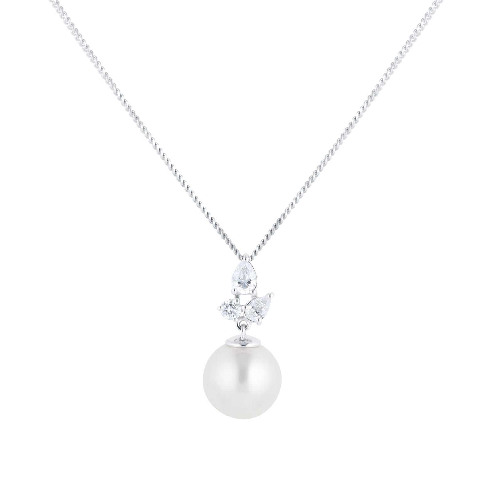 Mappin & Webb 18ct White Gold 8mm-8.5mm AA+ Akoya & 0.20cttw Marquise Cut Diamond Pendant